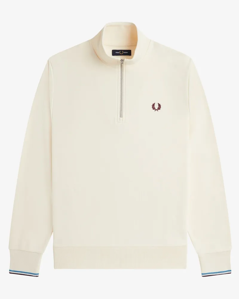 Fred Perry Sweat-Troyer mit Logo-Stickerei und Streifenakzenten in Offwhite
