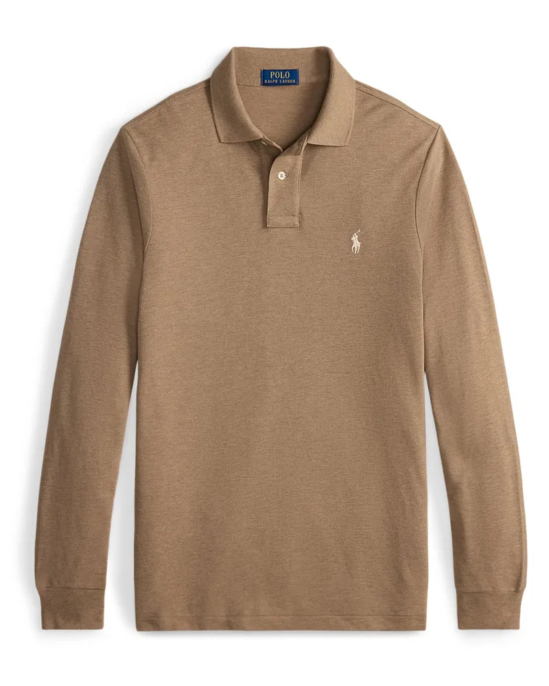 Ralph Lauren Langarm-Poloshirt mit kleiner Poloreiter-Stickerei, Custom Slim Fit in Grau