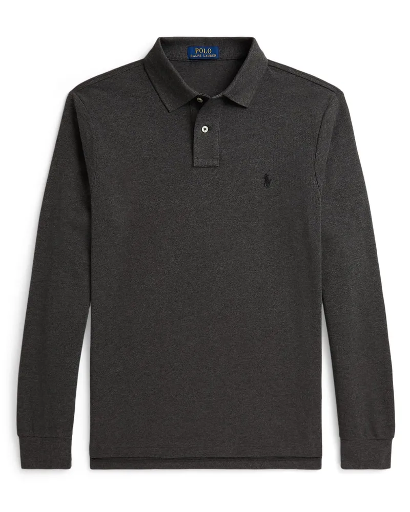 Ralph Lauren Piqué-Langarmpoloshirt mit Pony-Stickerei, Custom Slim Fit in Grau