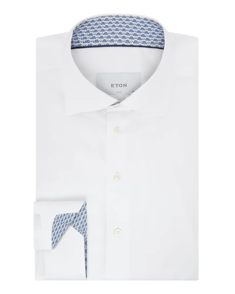 Eton Unifarbenes Twill-Hemd mit Kentkragen und Ausputz, Slim in Weiß