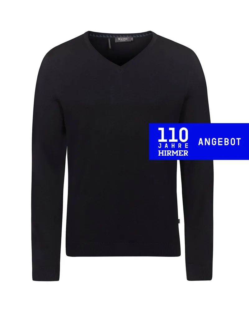 Maerz Leichter Pullover aus Merinowolle mit V-Ausschnitt in Marine