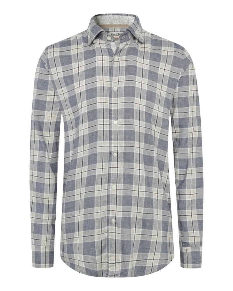 FIL NOIR Kariertes Flanellhemd aus einem Baumwoll-Modalmix, Slim in Blau