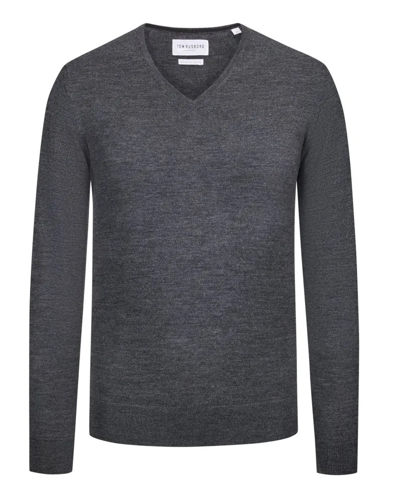 Tom Rusborg Leichter Pullover aus maschinenwaschbarer Merinowolle mit V-Ausschnitt in Anthrazit