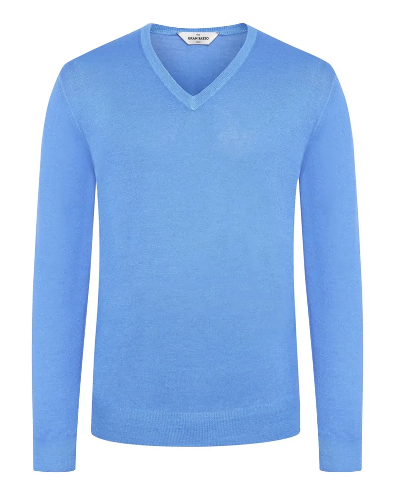 Gran Sasso Leichter Pullover aus Merinowolle mit V-Ausschnitt in Blau