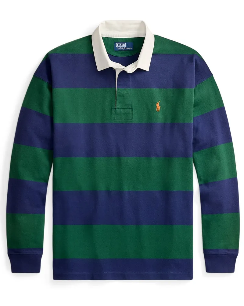 Ralph Lauren Rugbyshirt mit Blockstreifen und kleiner Pony-Stickerei in Grün
