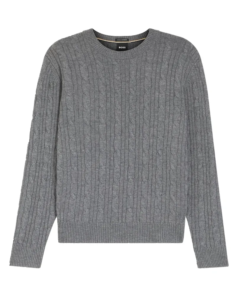 HUGO BOSS Strick-Pullover mit Zopfmuster und Kaschmiranteil in Grau