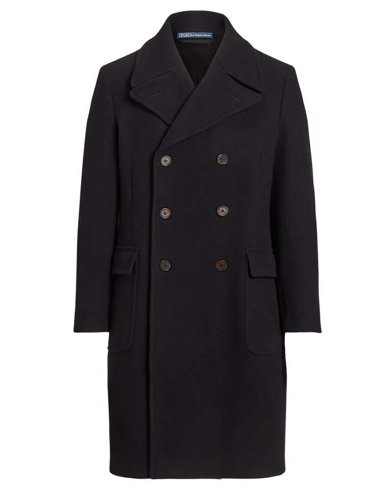 Ralph Lauren Zweireihiger Mantel aus einem Woll-Mix mit Spitzfasson in Schwarz