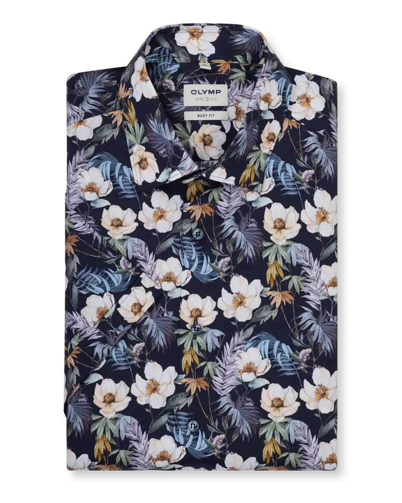 Olymp Level Five, Body Fit, Kurzarmhemd mit floralem Print in Marine