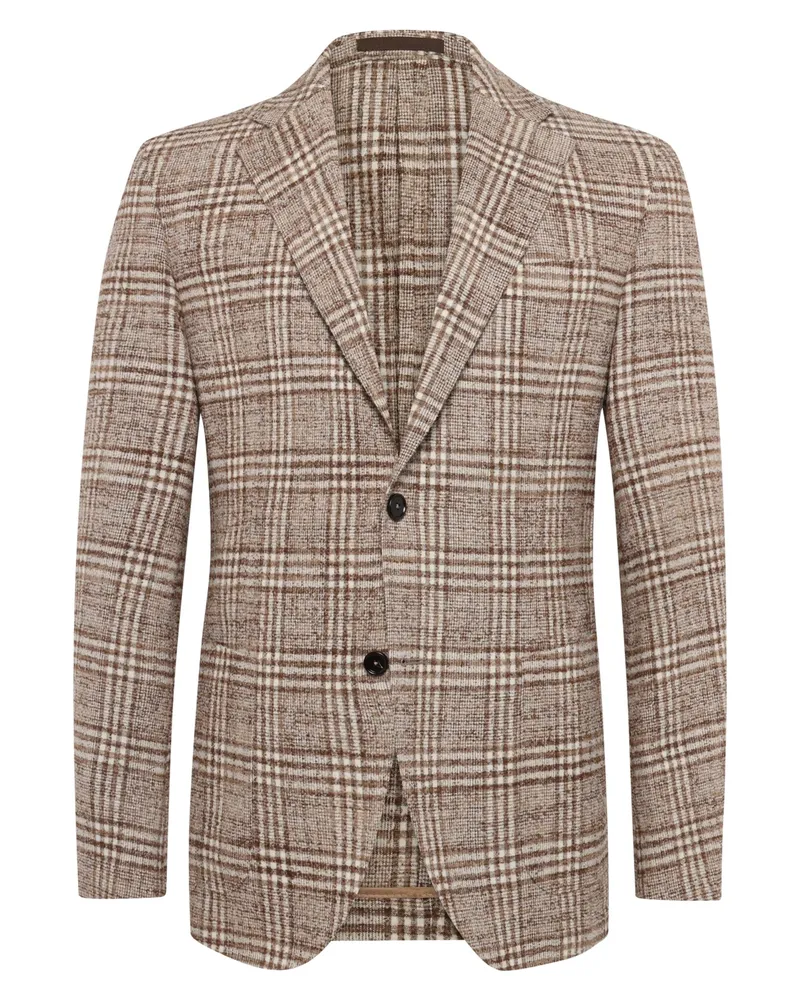 HUGO BOSS Softes einreihiges Sakko mit Alpakawolle und Karomuster, Slim in Beige