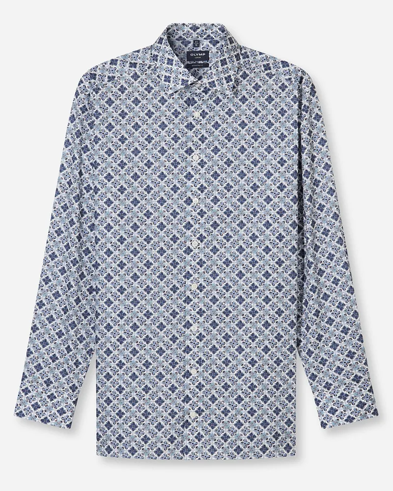 Olymp Luxor, Modern Fit, Bügelfreies Hemd mit floralem Print in Hellblau