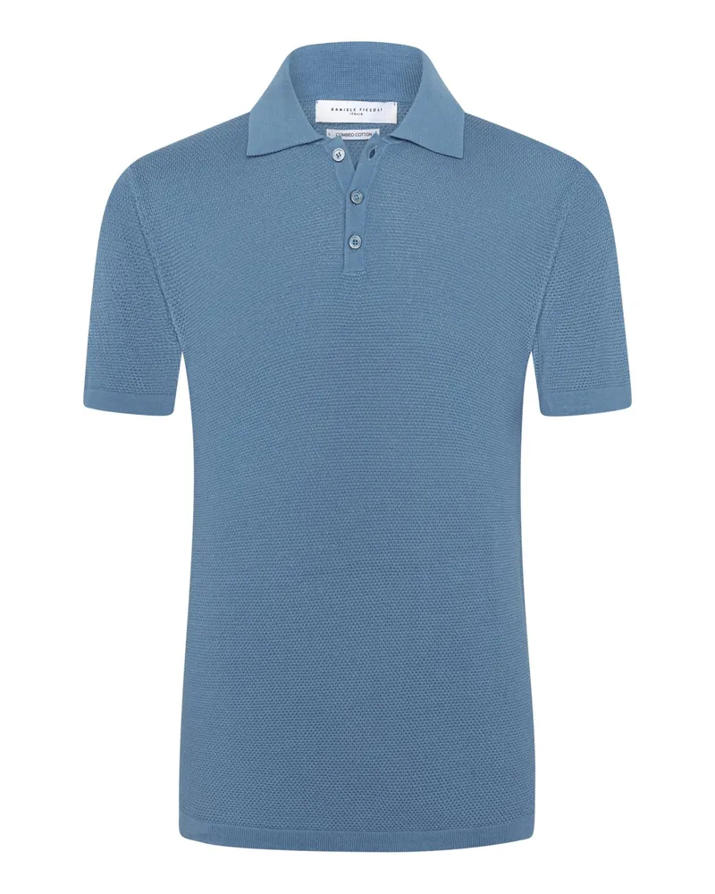 Daniele Fiesoli Unifarbenes Strick-Poloshirt in Reiskornstrickmuster in Blau
