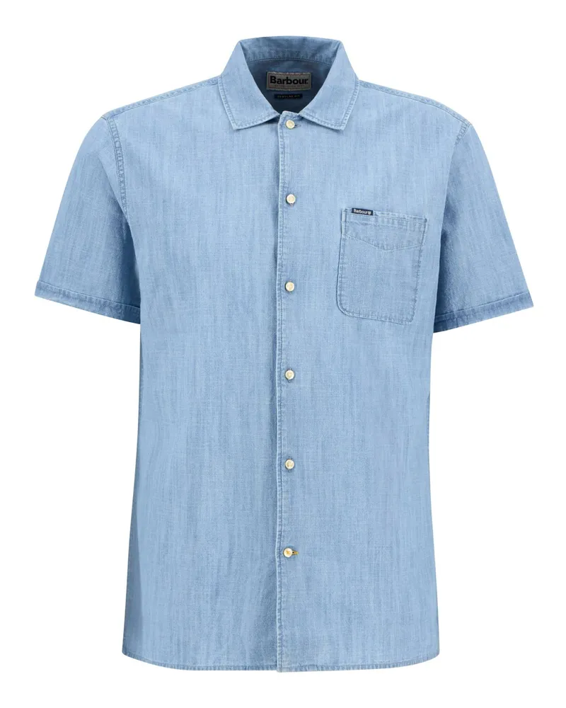 Barbour Unifarbenes Kurzarmhemd in Washed-Optik, Regular Fit in Hellblau