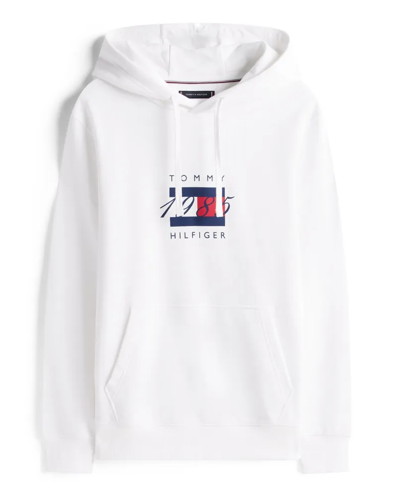 Tommy Hilfiger Softer Hoodie aus Baumwolle mit Logo-Flag auf der Brust in Weiß