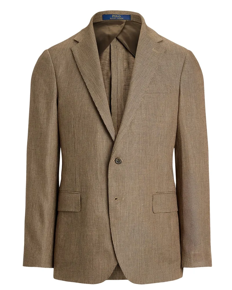 Ralph Lauren Ungefüttertes Leinensakko mit Pepita-Muster, Modern Fit in Braun