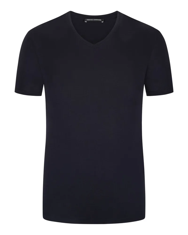 Trusted Handwork Leichtes T-Shirt aus Pima-Baumwolle mit V-Ausschnitt in Marine