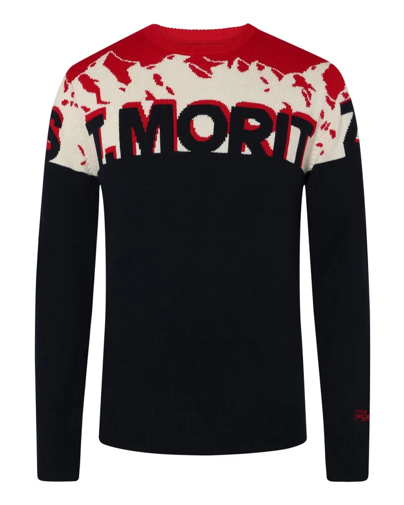 MC2 Saint Barth Rundhalspullover aus einem Wolle-Kaschmir-Mix mit St. Moritz-Motiv in Marine