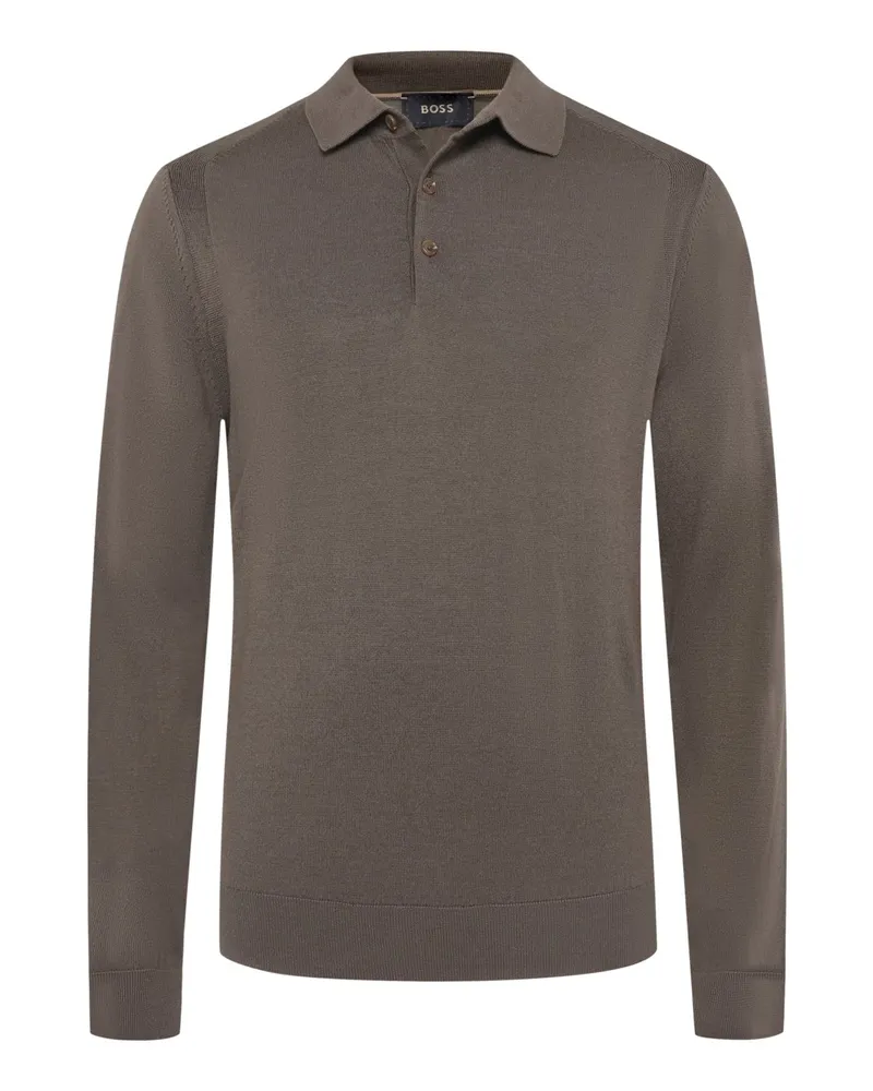 HUGO BOSS Langarm-Poloshirt aus einem soften Wollmix in Braun