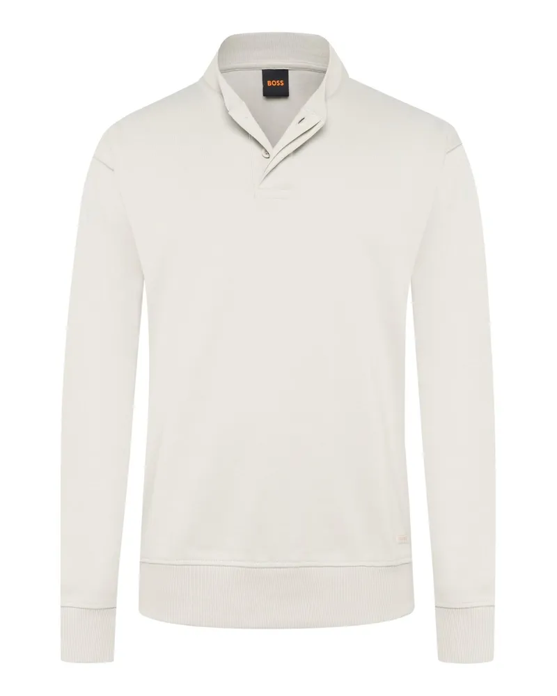 HUGO BOSS Glattstrick-Pullover mit kurzer Knopfleiste in Beige