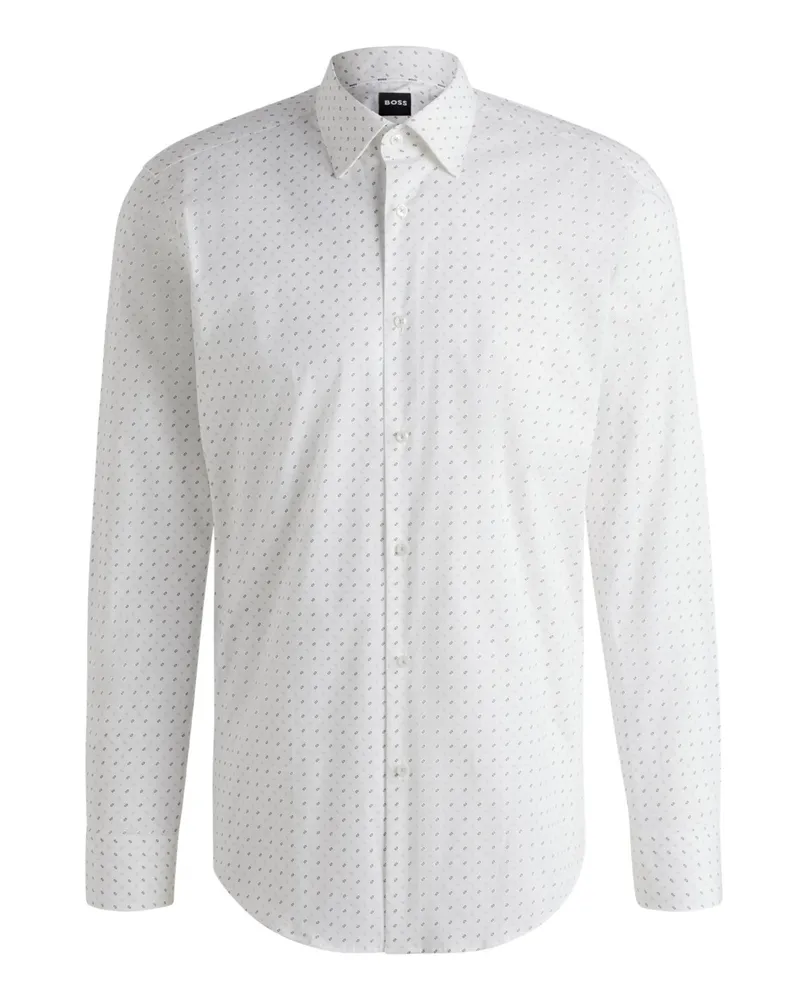 HUGO BOSS Gemustertes Stretch-Hemd, Regular Fit in Weiß