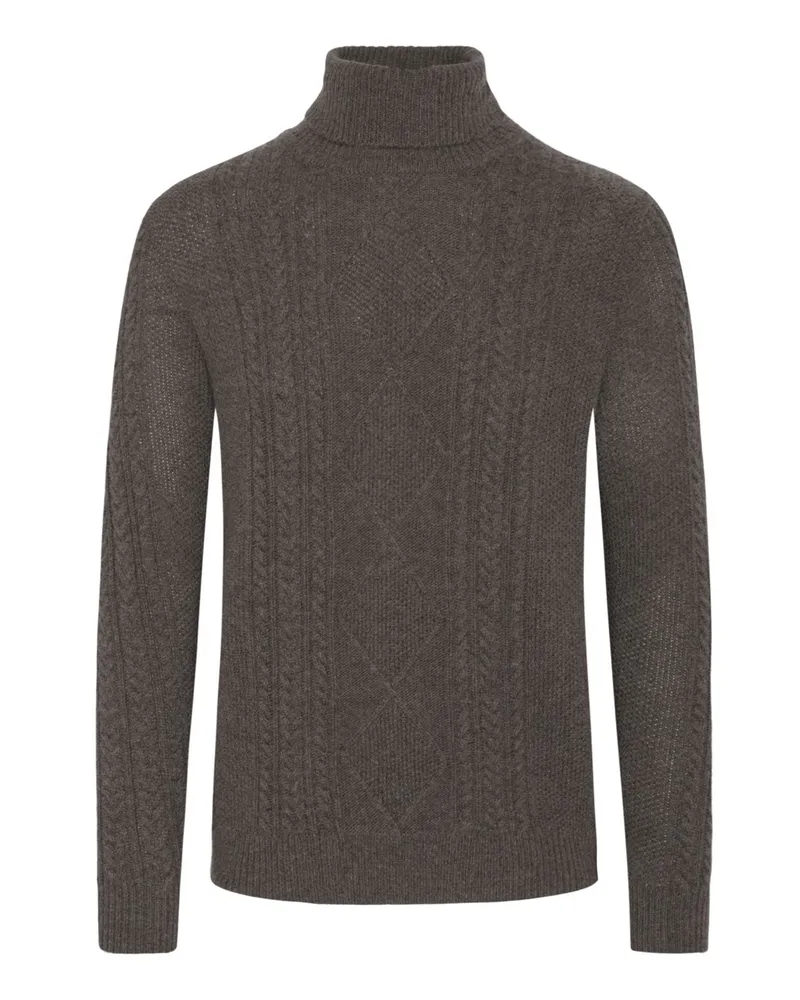 Tom Rusborg Rollkragenpullover aus Merinowolle und Kaschmir in Norwegerstrick in Braun