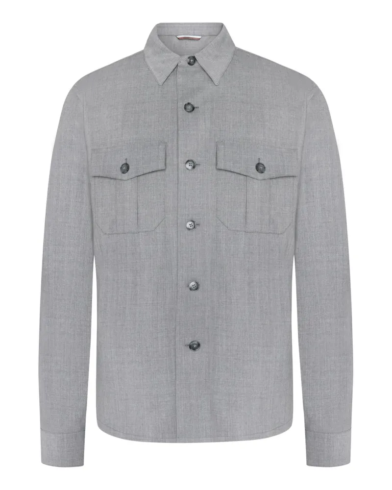 Canali Stretch-Overshirt aus einem Wollmix in Hellgrau