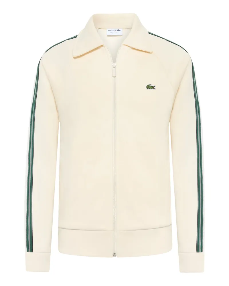 Lacoste Sweatjacke mit Ärmelstreifen und kleiner Krokodil-Stickerei in Offwhite