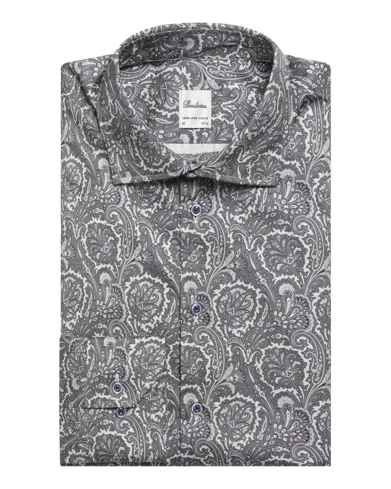 Stenströms Hemd aus Twofold Super Cotton mit Paisley-Print, Slimline in Grau