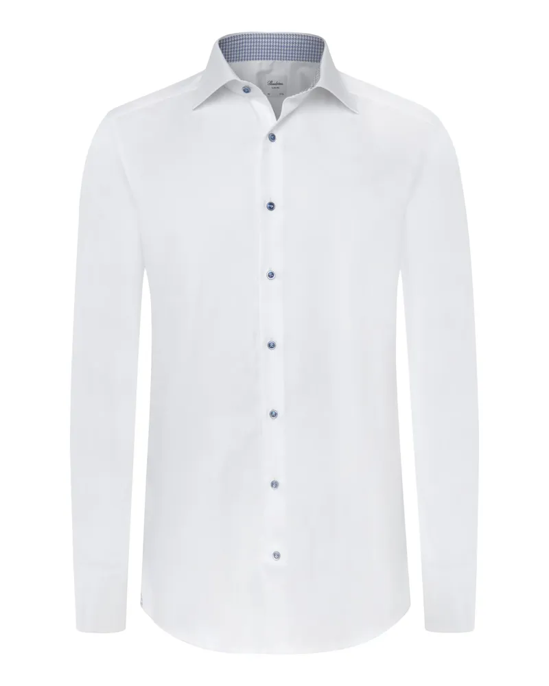 Stenströms Unifarbenes Twill-Hemd mit Ausputz und Haifischkragen, Slimline in Weiß