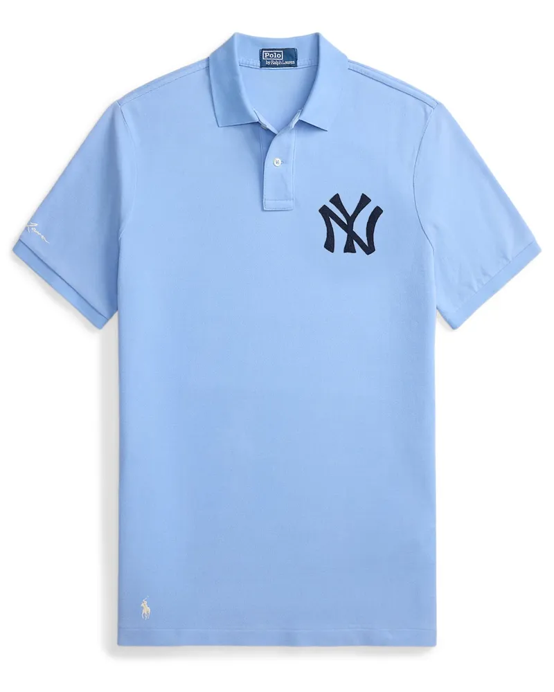 Ralph Lauren Piqué-Poloshirt mit New York Yankees-Stickerei in Hellblau