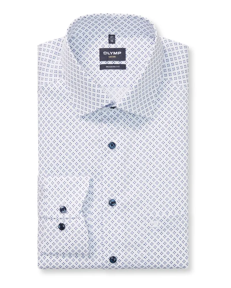 Olymp Luxor, Modern Fit, Hemd aus Baumwolle mit Print, extralang in Weiß