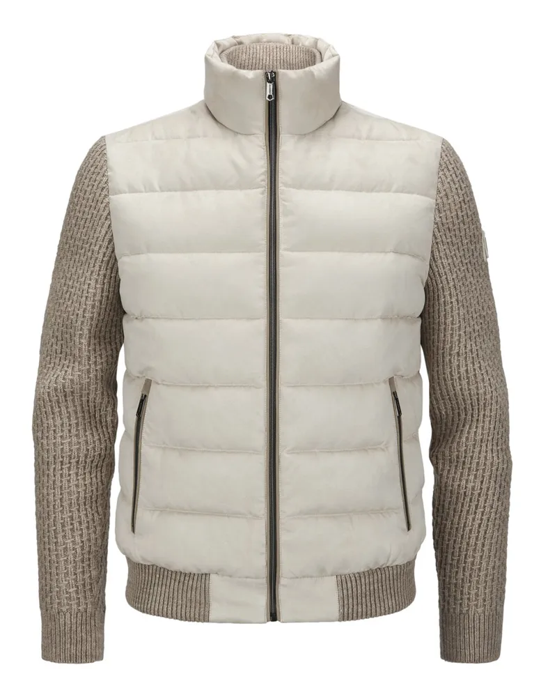 Milestone Steppjacke MSDean aus Mikrovelours und Strick-Ärmeln in Beige