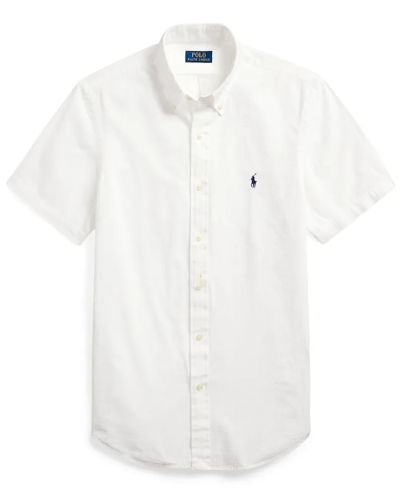 Ralph Lauren Seersucker Kurzarmhemd mit Logo-Stickerei, Custom Fit in Weiß