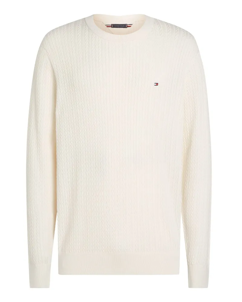 Tommy Hilfiger Pullover aus Baumwolle mit Fischgrät Strick-Muster Offwhite