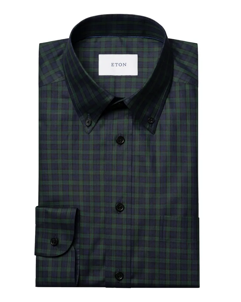 Eton Bügelfreies Twill-Hemd mit Tartan-Muster, Medium in Grün