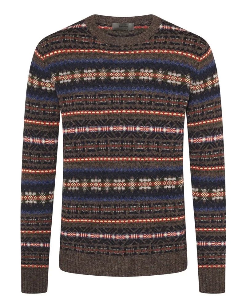 Ferrante Norweger-Strick Pullover aus Merinowolle in Multicolor
