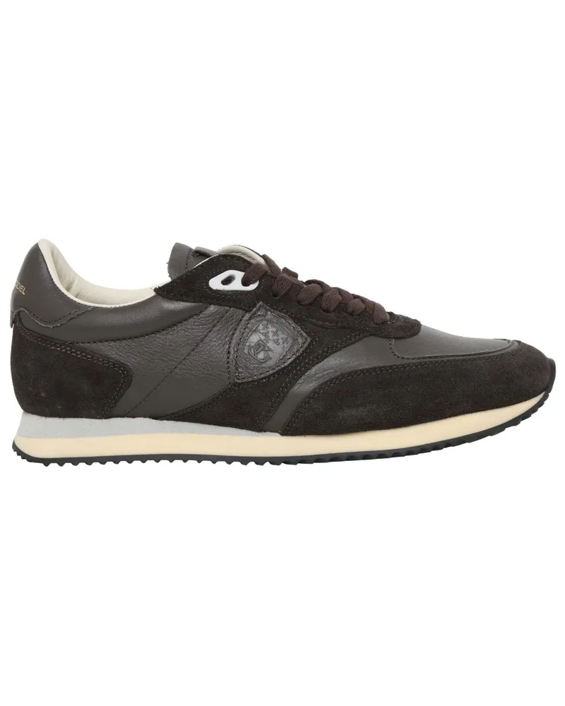 Philippe Model Runner Sneaker aus Leder mit Veloursleder-Overlays in Dunkelbraun