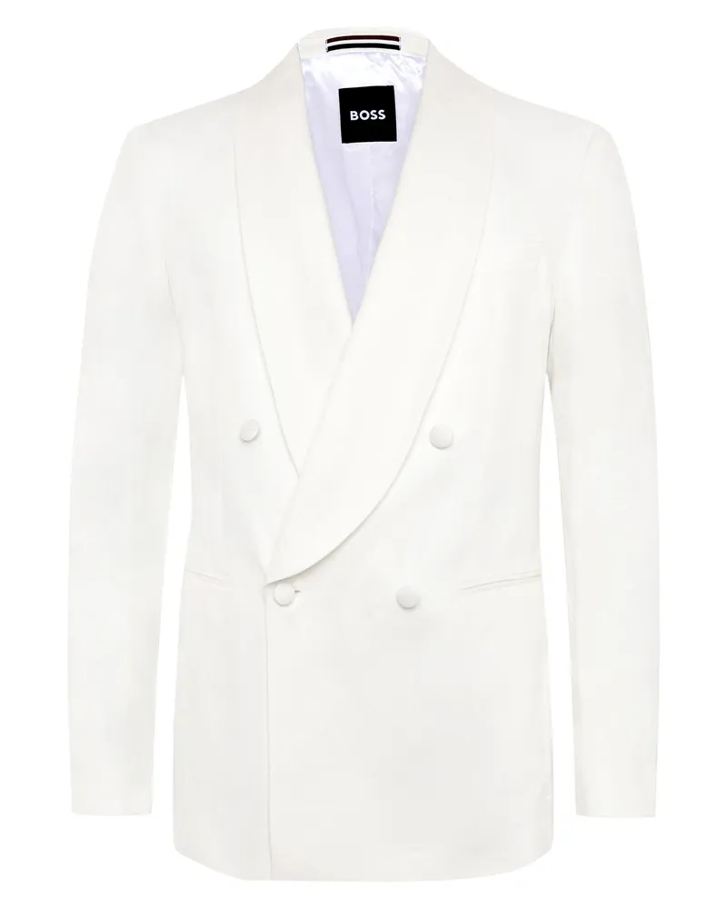 HUGO BOSS Zweireihiges Sakko aus Leinen mit Schalkragen, Slim Fit in Weiß
