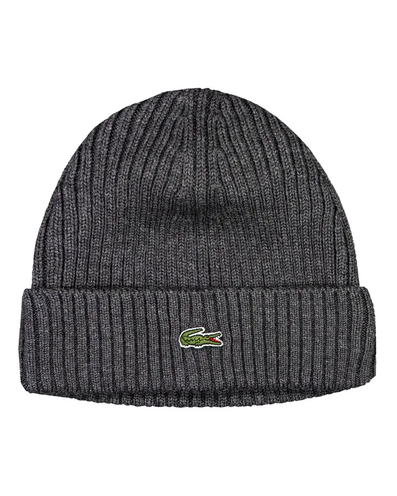Lacoste Strickmütze aus Wolle mit Logo-Aufnäher in Anthrazit