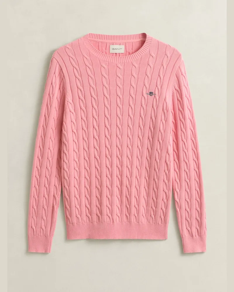 Gant Rundhalspullover aus Baumwolle mit Zopfmuster und kleiner Logo-Stickerei in Rosenrot