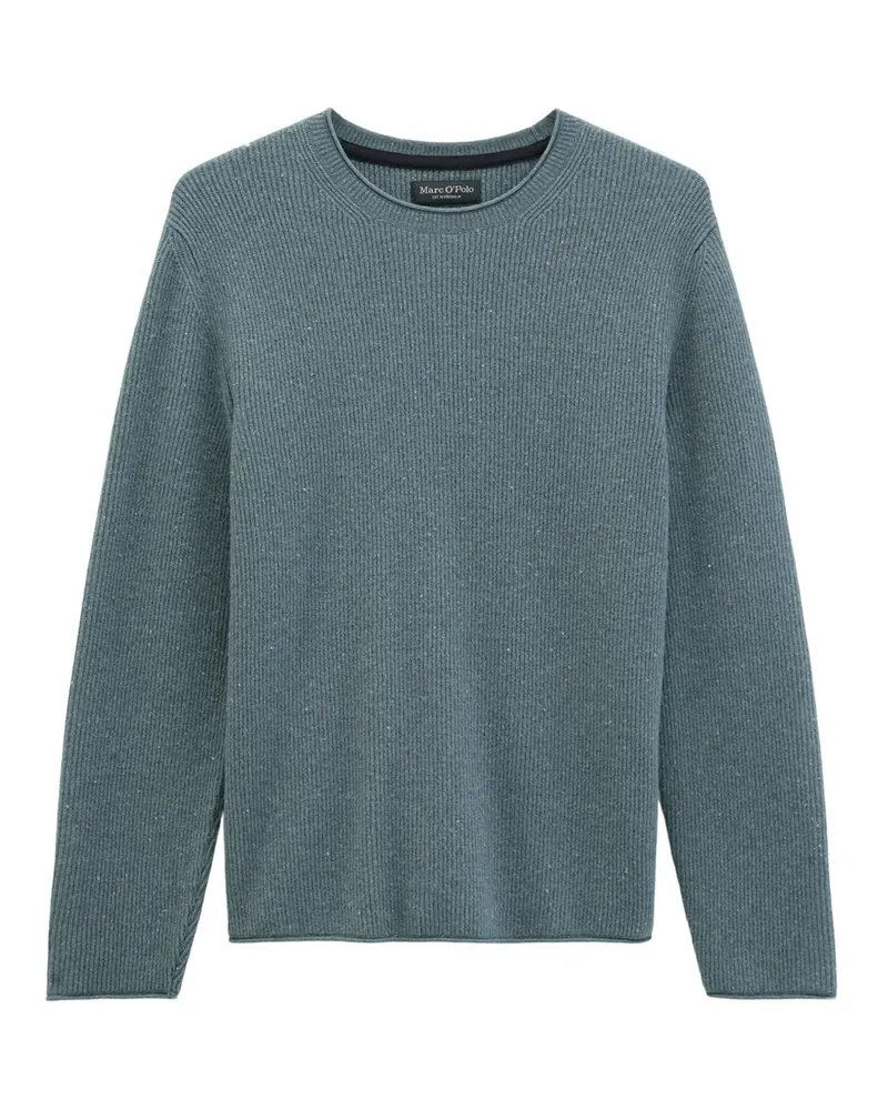 Marc O'Polo Rundhals-Pullover aus einem gerippten Woll-Mix in Blau