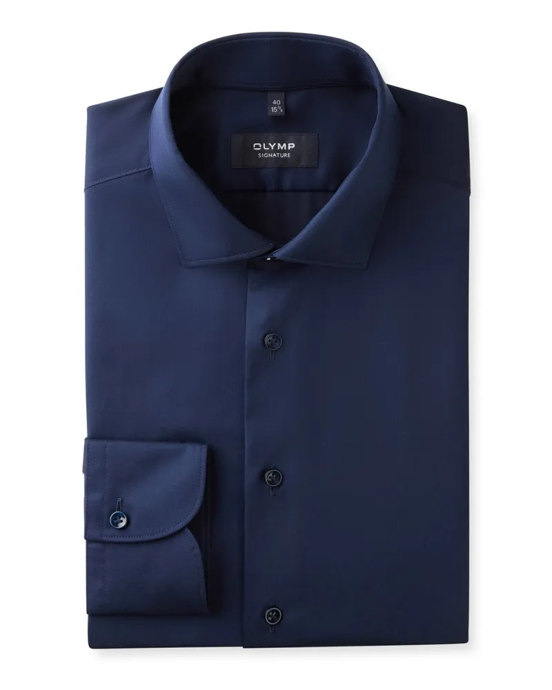 Olymp Signature, Tailored Fit, Vollzwirn-Baumwollhemd in Marine