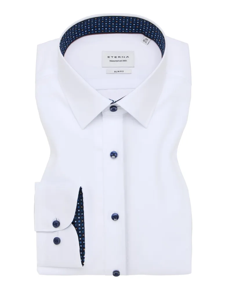 Eterna Bügelfreies Baumwollhemd mit Ausputz, Slim Fit in Weiß