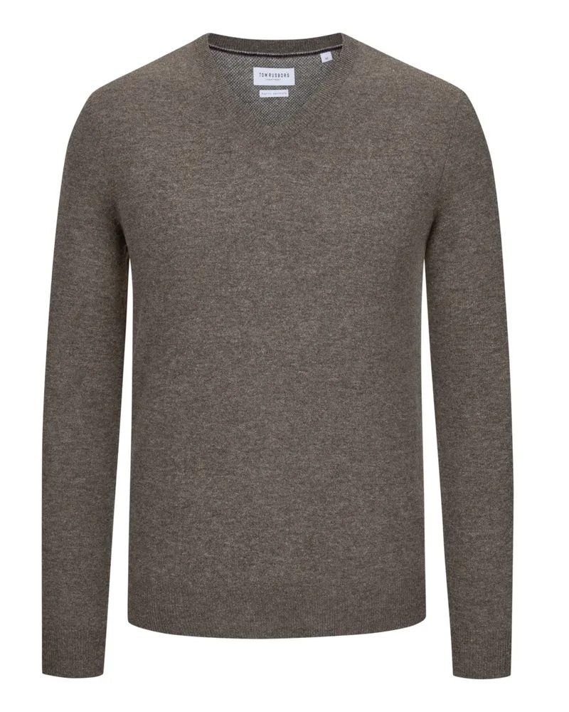 Tom Rusborg Leichterr Pullover aus Merinowolle und Kaschmir mit V-Ausschnitt in Braun