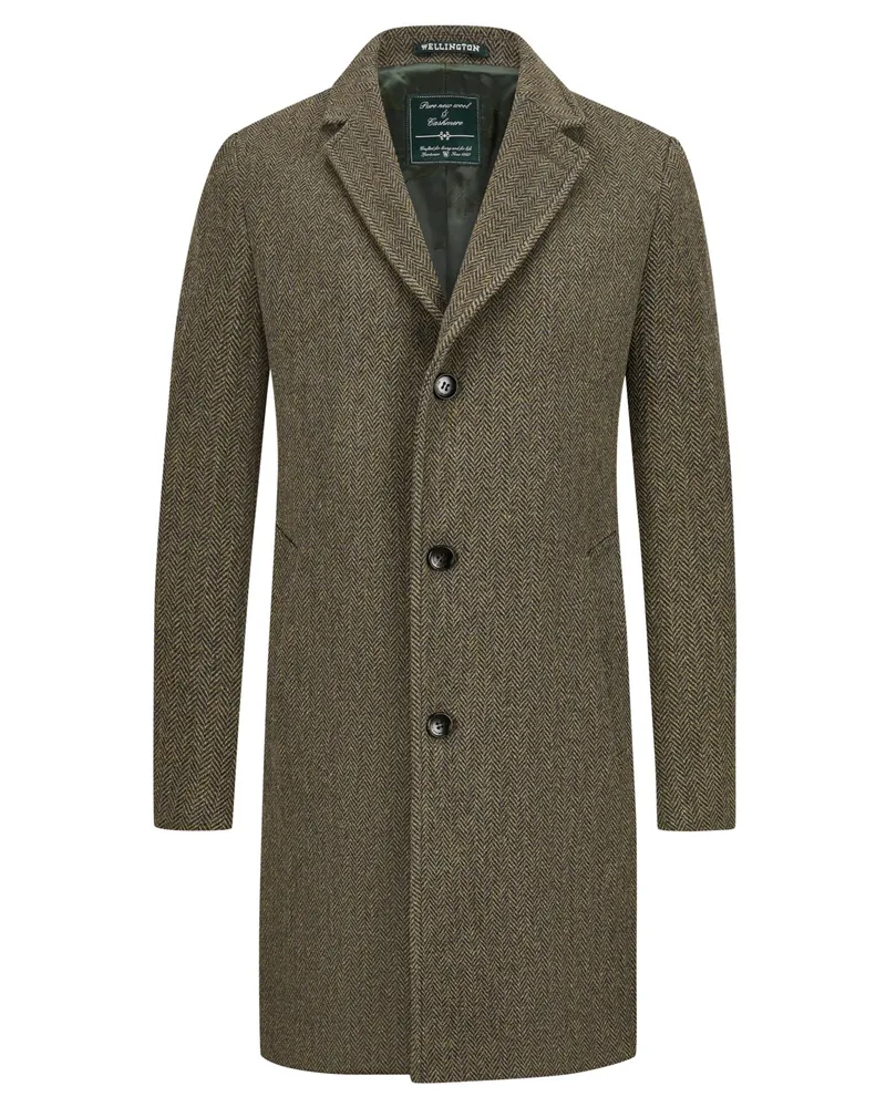 Wellington of Bilmore Kurzer Wollmantel mit Fischgrätmuster in Grün
