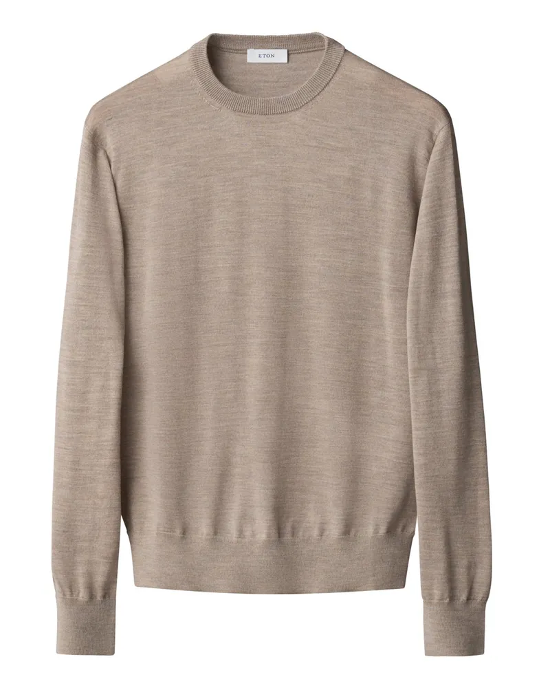Eton Leichter Pullover aus extrafeiner Merinowolle mit O-Neck in Beige