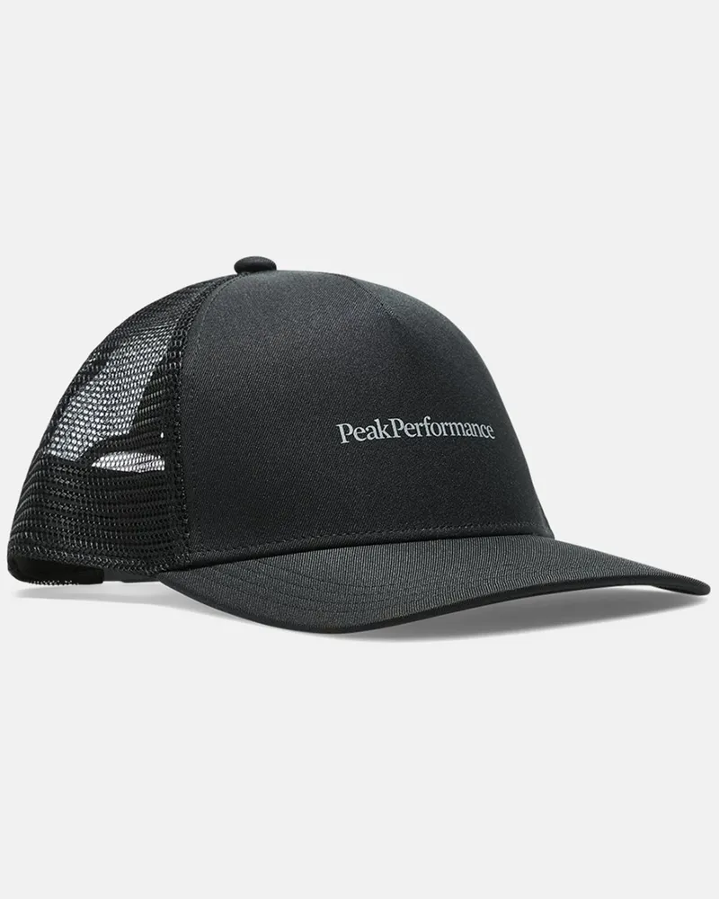 Peak Performance Trucker Cap mit Netz-Rückseite und Label-Schriftzug in Schwarz