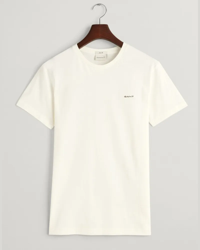 Gant Baumwoll-T-Shirt mit Logostickerei in Weiß