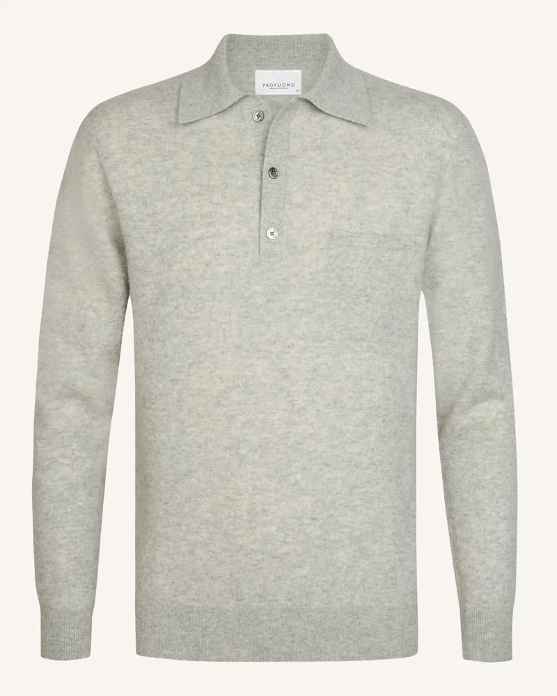 Profuomo Langarm-Strickpoloshirt aus Kaschmir mit Brusttasche in Grau