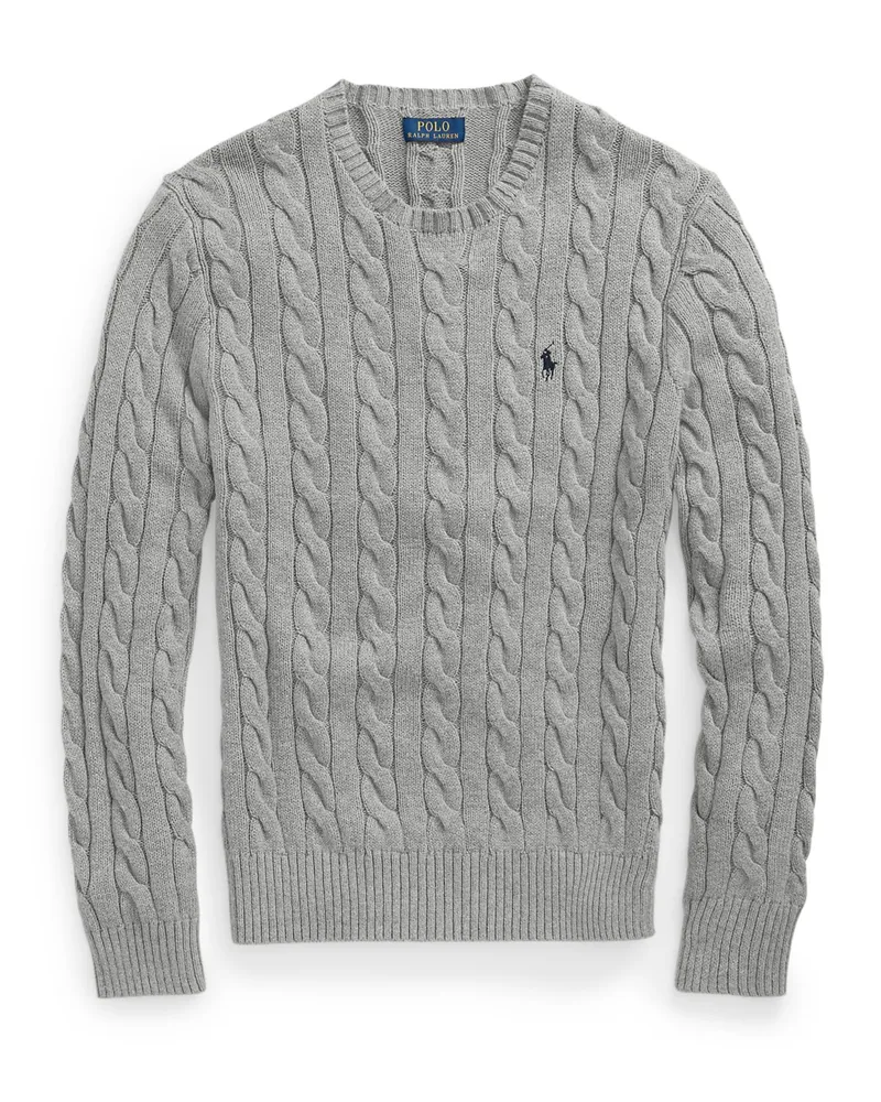 Ralph Lauren Rundhalspullover mit Zopfstrickmuster und kleiner Pony-Stickerei in Grau