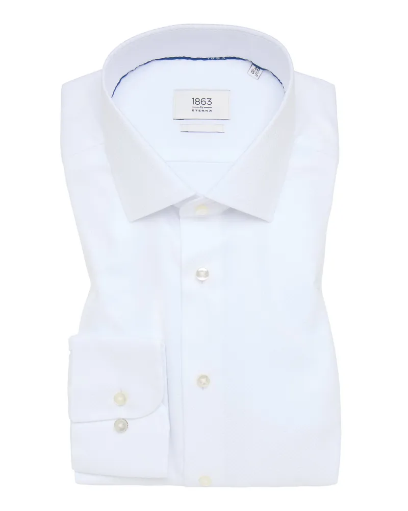 Eterna Vollzwirn-Baumwollhemd mit Struktur und Muster, Modern Fit in Weiß